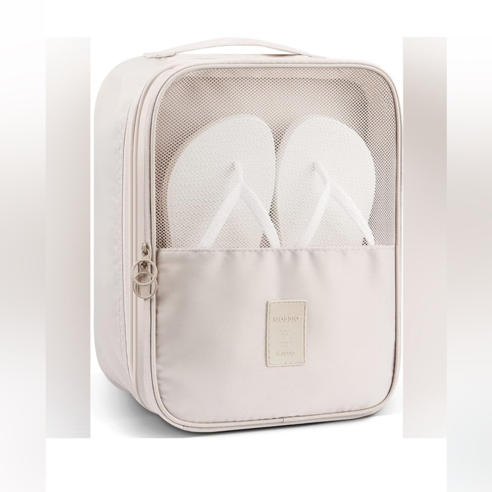 Mossio Cream Travel Shoe Bag with Mesh Pocket